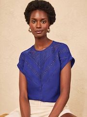 Azul cobalto - Love & Roses Lace Insert Top - Imagen 1 de 4