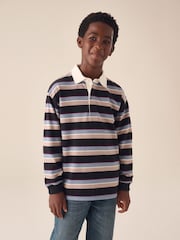 Zwart/blauwe strepen - Rugby poloshirt (3-16jaar) - Afbeelding 1 van 4