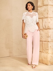 Love & Roses Ivory Lace Mesh Short Sleeve Blouse - Image 3 of 5