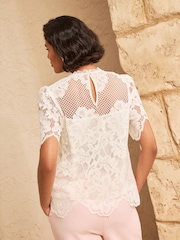 Love & Roses Ivory Lace Mesh Short Sleeve Blouse - Image 4 of 5