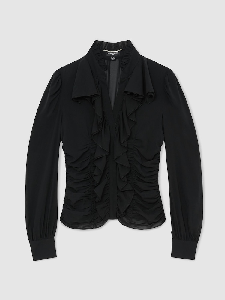 Atelier Silk-Blend Ruffled Black Blouse - Image 2 of 6 Atelier Silk-Blend Ruffled Black Blouse - Image 2 of 6