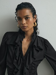 Atelier Silk-Blend Ruffled Black Blouse - Εικόνα 4 από 6