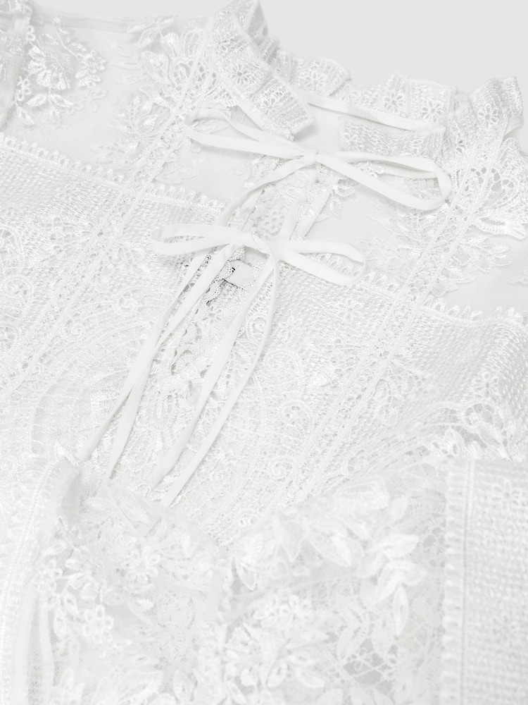 Reiss Ivory Demi Sheer Lace Tie-Neck Blouse - Image 10 of 10