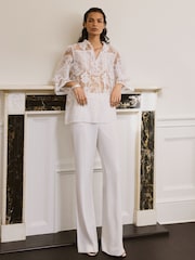 Reiss Ivory Demi Sheer Lace Tie-Neck Blouse - Image 3 of 10