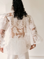 Reiss Ivory Demi Sheer Lace Tie-Neck Blouse - Image 4 of 10