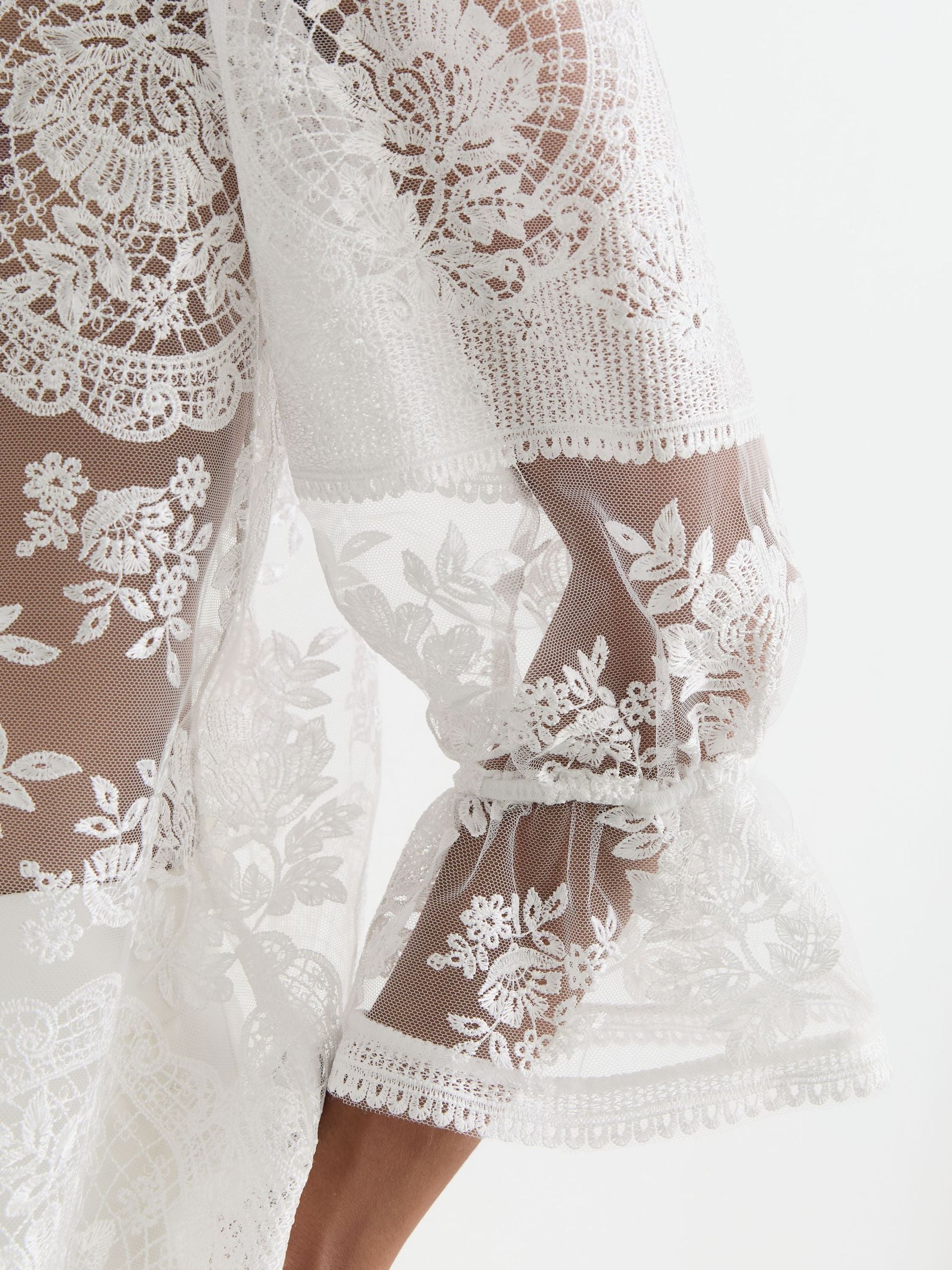 Buy Reiss Ivory Demi Sheer Lace Tie-Neck Blouse from Next USA