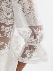 Reiss Ivory Demi Sheer Lace Tie-Neck Blouse - Image 5 of 10