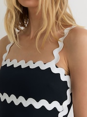 Reiss Navy/Ivory Dash Ric-Rac Trim Wide-Leg Jumpsuit - Image 4 of 8