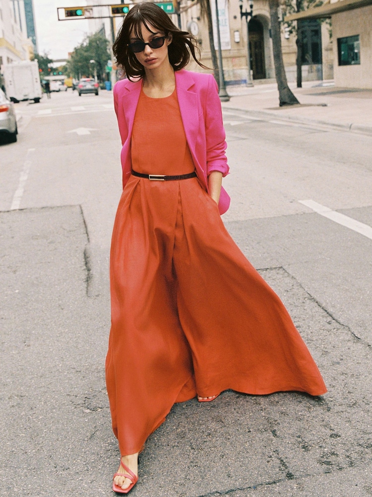 Reiss Coral Orange Paules Linen Open-Back Maxi Dress - Image 1 of 9 Reiss Coral Orange Paules Linen Open-Back Maxi Dress - Image 1 of 9