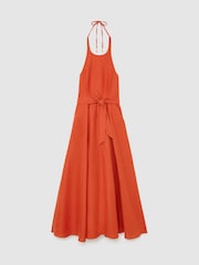 Reiss Coral Orange Paules Linen Open-Back Maxi Dress - Image 2 of 9