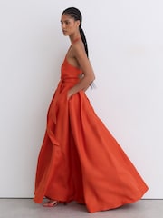 Reiss Coral Orange Paules Linen Open-Back Maxi Dress - Image 3 of 9