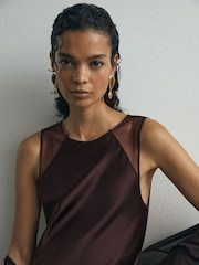 Красновато-лиловый - Atelier Satin Cape Maxi Dress - Изображение 6 8