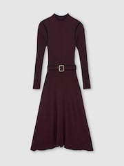 Reiss Burgundy/Black Ella Colour-Block Rib-Knit Midi Dress - Image 2 of 6