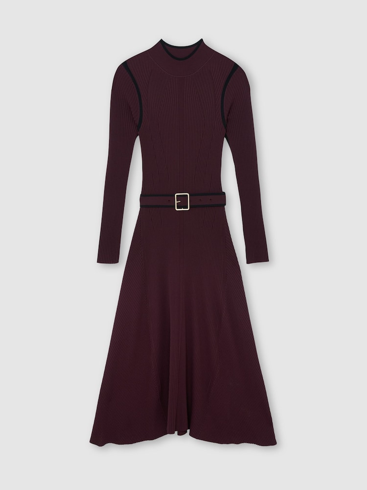 Reiss Burgundy/Black Ella Colour-Block Rib-Knit Midi Dress - Image 2 of 6