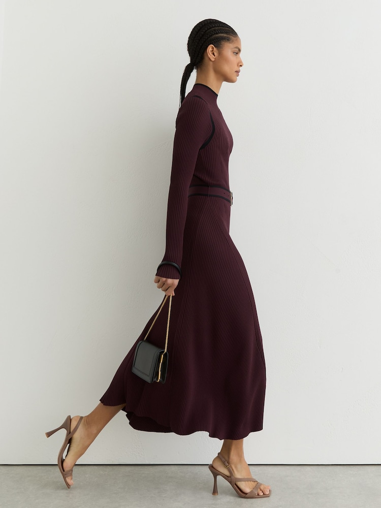 burgundy ribbed knit dress Always A Tease Burgundy Gold Knot Ribbed Knitted Dress main image 0