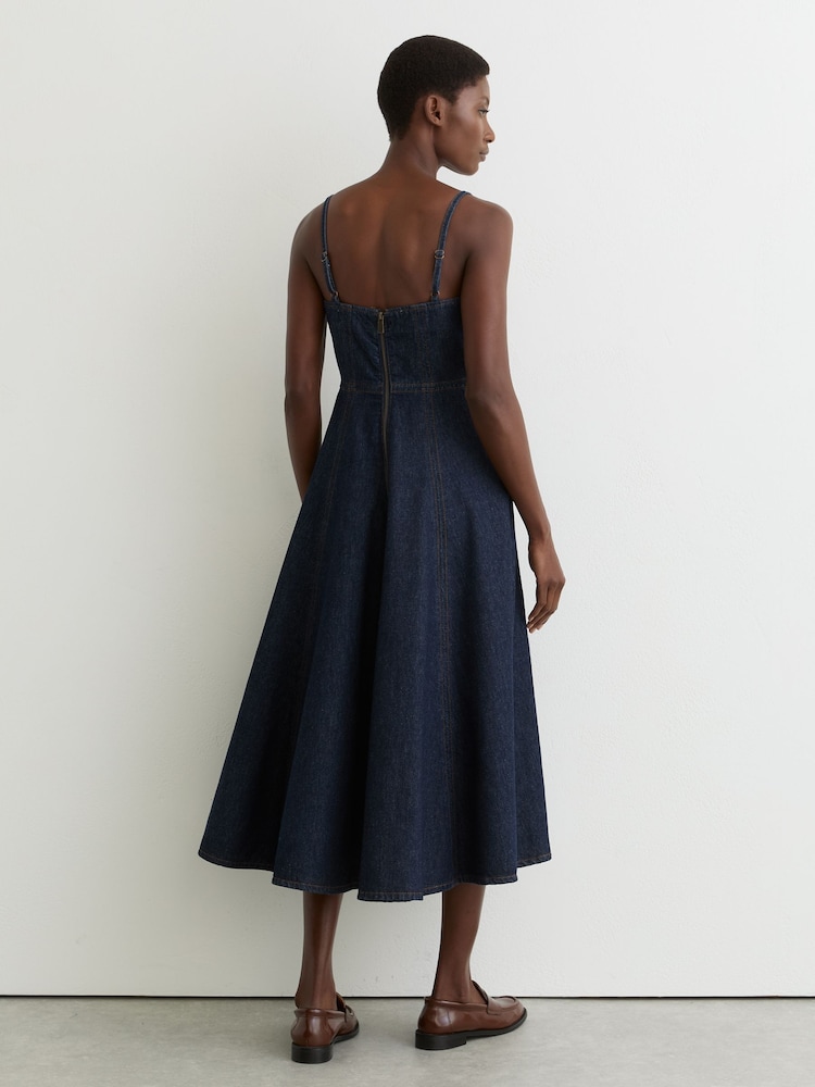 Buy Reiss Indigo Blue Emma Denim Fit-and-Flare Midi Dress from the Next UK  online shop