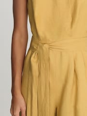 Reiss Yellow Della Linen Open-Back Wide-Leg Jumpsuit - Image 6 of 7