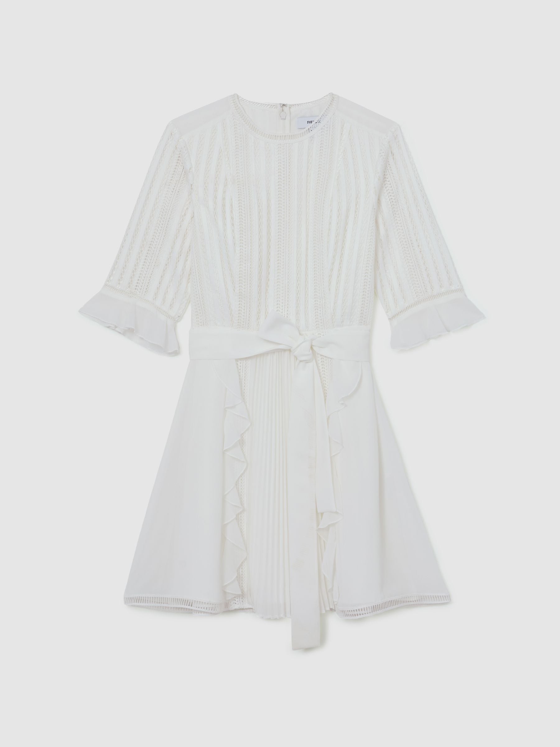 Buy Reiss Ivory Armina Lace-Detail Belted Mini Dress from Next USA
