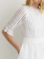 Reiss Ivory Armina Lace-Detail Belted Mini Dress - Image 4 of 6