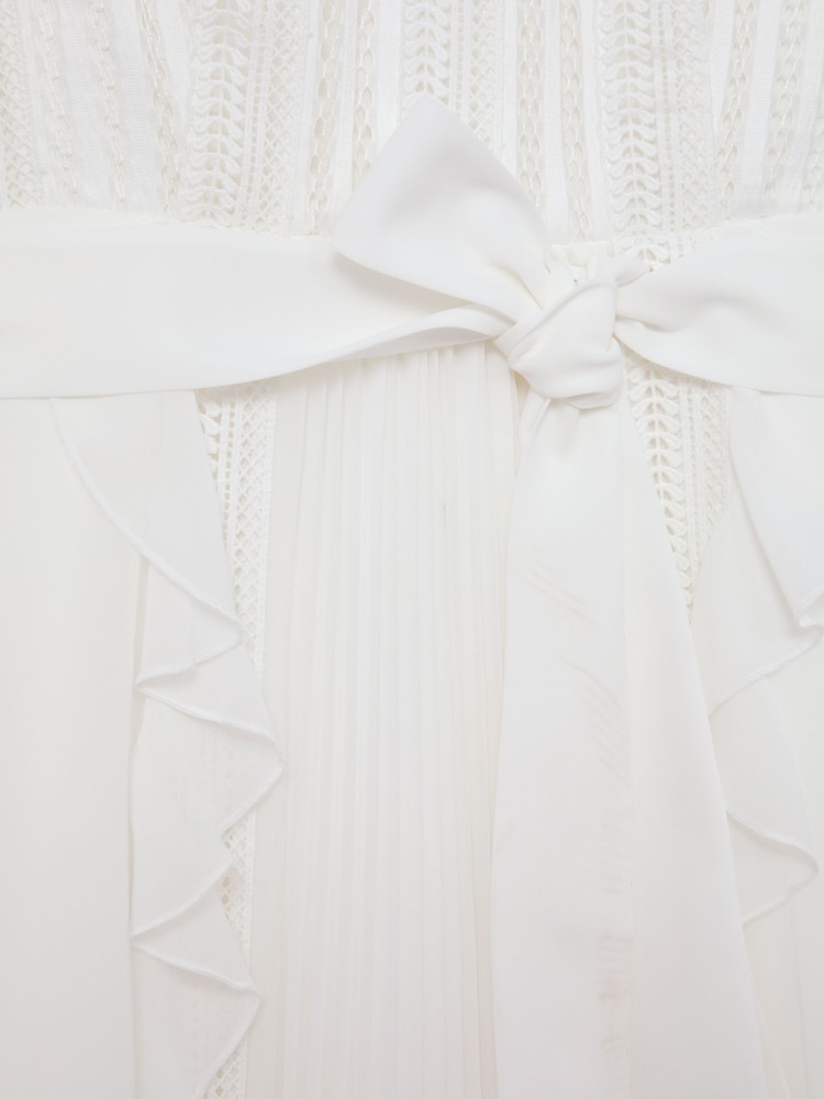 Reiss Ivory Armina Lace-Detail Belted Mini Dress - Image 6 of 6
