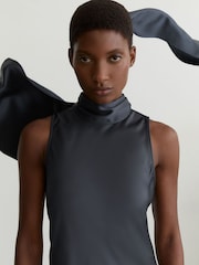 Reiss Grey Fae Petite Satin Cape Maxi Dress - Image 3 of 9