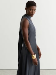 Reiss Grey Fae Petite Satin Cape Maxi Dress - Image 5 of 9
