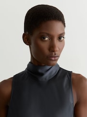 Reiss Grey Fae Petite Satin Cape Maxi Dress - Image 6 of 9