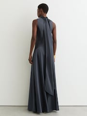 Reiss Grey Fae Petite Satin Cape Maxi Dress - Image 7 of 9