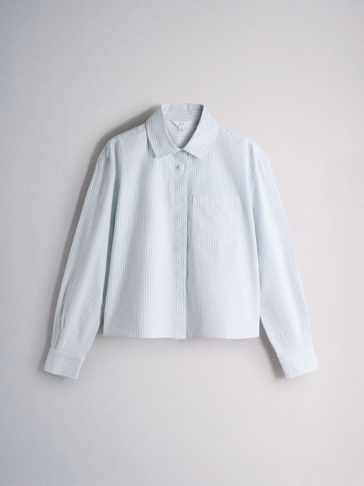 The Set 2 Pack Long Sleeve Cropped Shirts Light Blue/White Stripe - Image 11 of 11