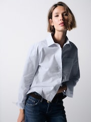 The Set 2 Pack Long Sleeve Cropped Shirts Light Blue/White Stripe - Image 4 of 11