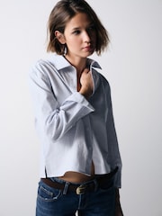 The Set 2 Pack Long Sleeve Cropped Shirts Light Blue/White Stripe - Image 5 of 11