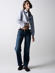 The Set 2 Pack Long Sleeve Cropped Shirts Light Blue/White Stripe - Image 6 of 11