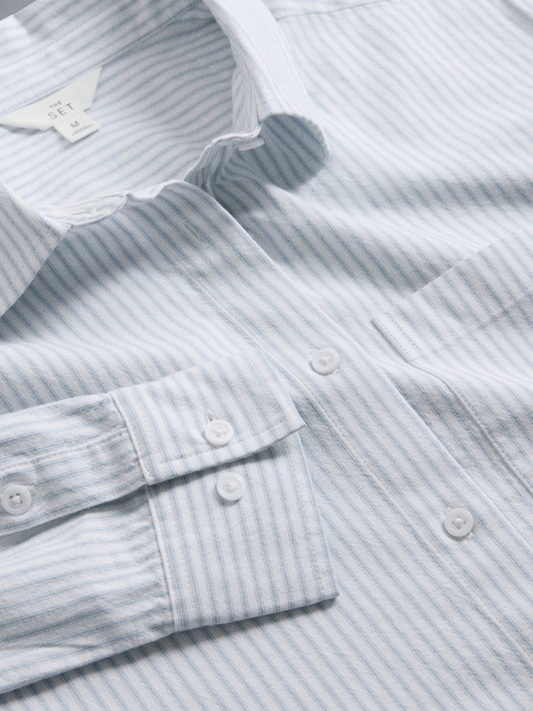 The Set 2 Pack Long Sleeve Cropped Shirts Light Blue/White Stripe - Image 7 of 7