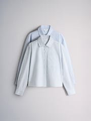 The Set 2 Pack Long Sleeve Cropped Shirts Light Blue/White Stripe - Image 9 of 11