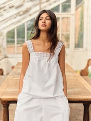 The Set 2 Pack Lace Trim Vest Tops White/Chocolate Brown - Image 2 of 9