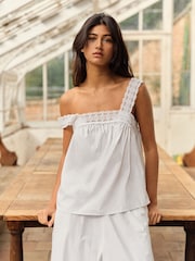 The Set 2 Pack Lace Trim Vest Tops White/Chocolate Brown - Image 3 of 9