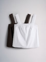 The Set 2 Pack Lace Trim Vest Tops White/Chocolate Brown - Image 5 of 9