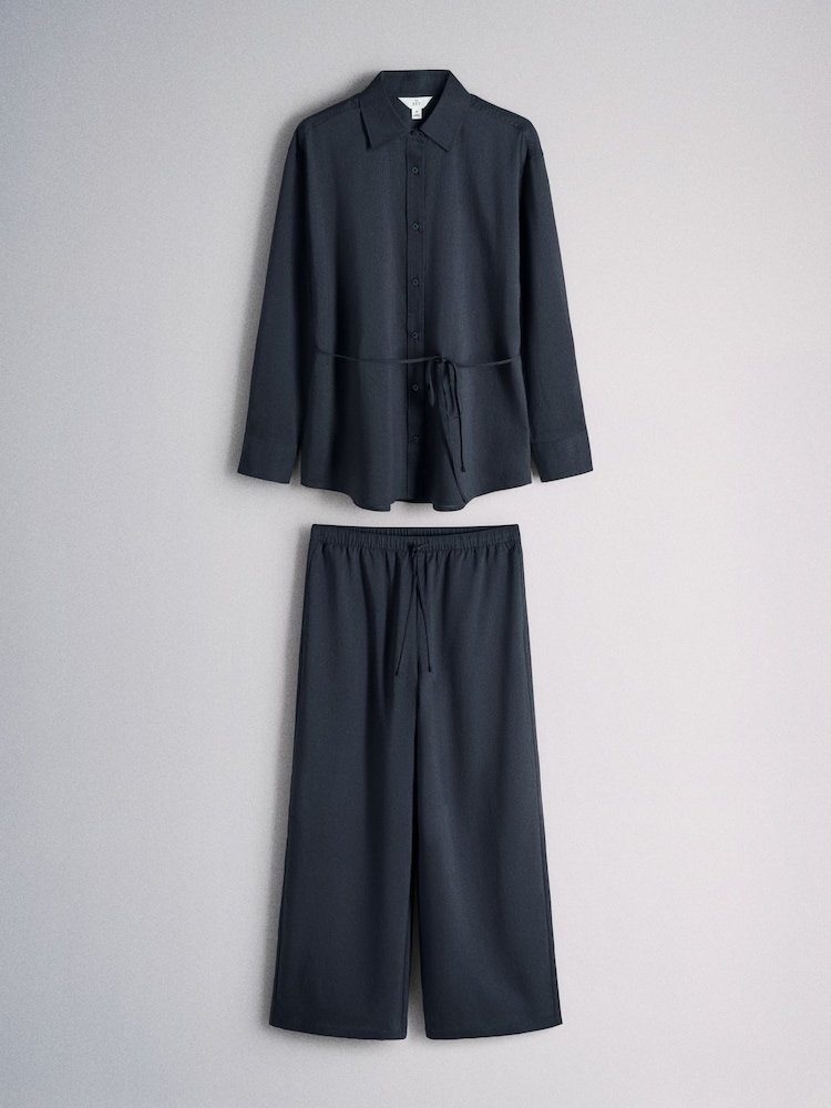 The Set Tie Shirt and Trouser Co-Ord Set Navy Blue Stripe - Image 1 of 6