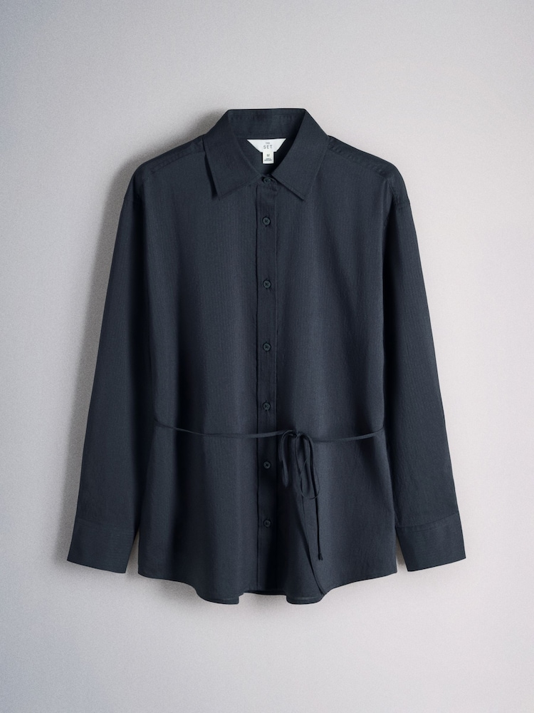 The Set Tie Shirt and Trouser Co-Ord Set Navy Blue Stripe - Image 2 of 6