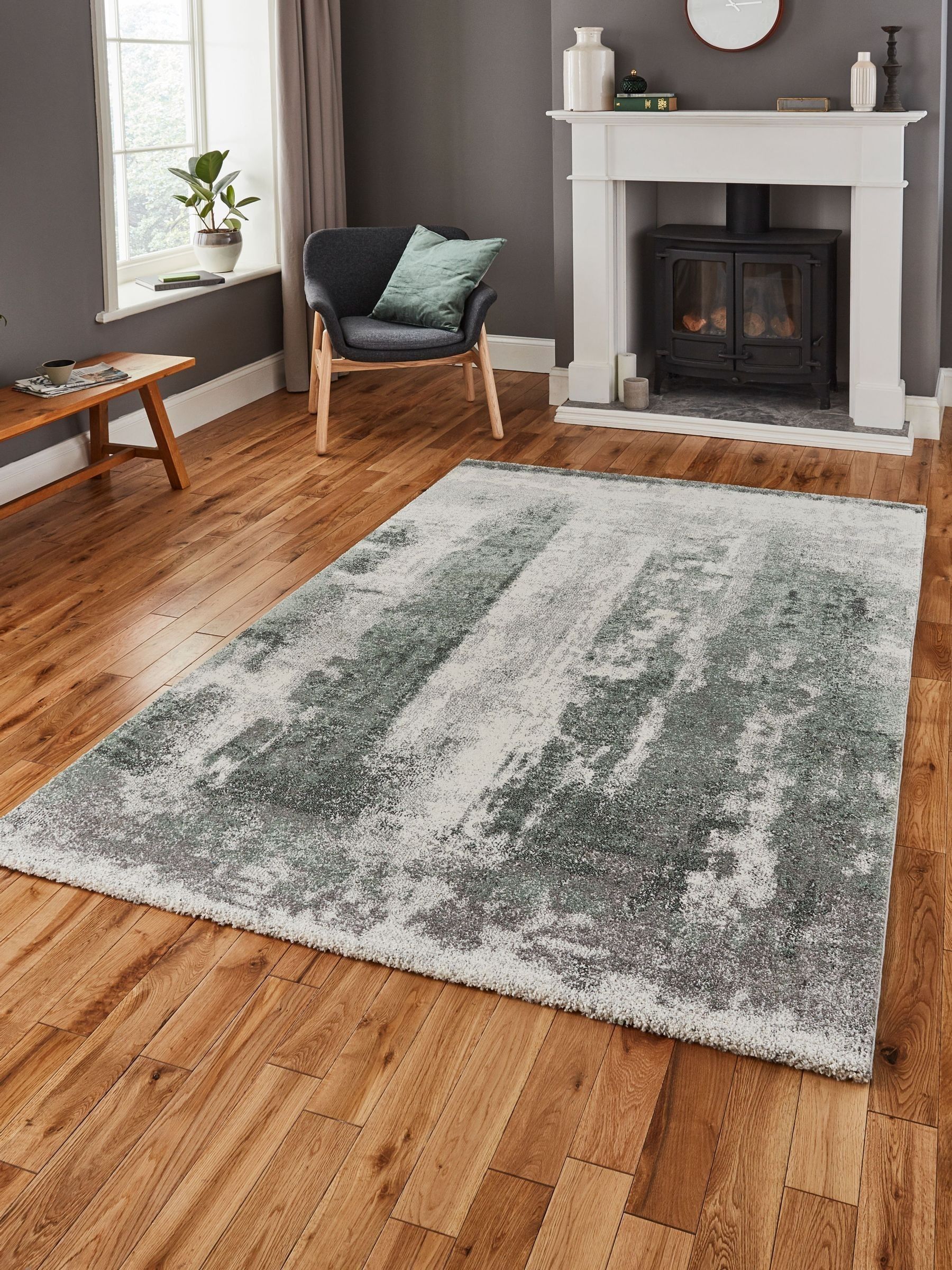 Think Rugs (120X170cm) Brooklyn 8595 Modern Abstract Rugs In Ivory Green Thick Soft Mats - Image 3