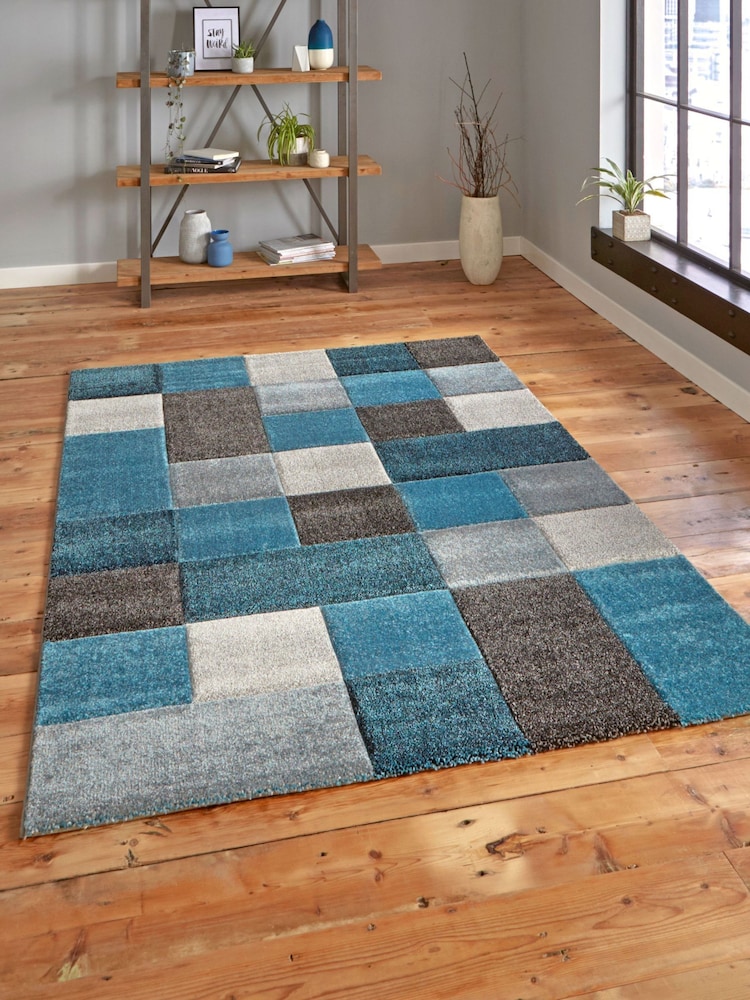 Think Rugs Blue Brooklyn 646 Modern Geometric Rug - Image 1 of 5 Think Rugs Blue Brooklyn 646 Modern Geometric Rug - Image 1 of 5