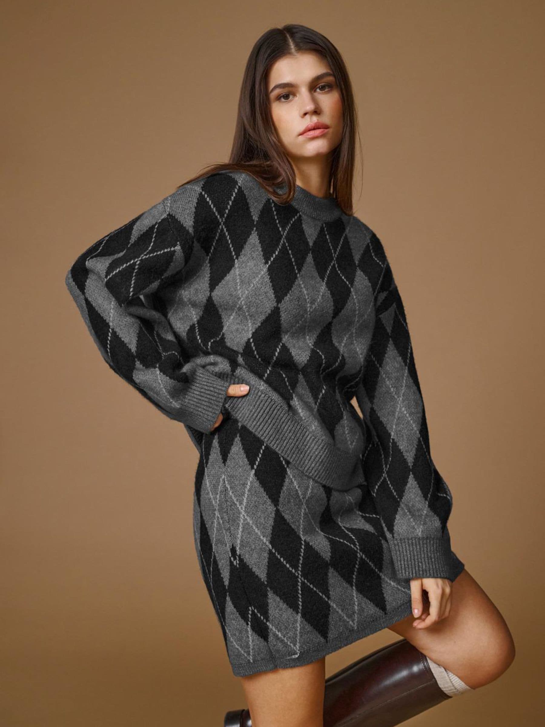 Buy JDY Grey Argyle Long Sleeve Jumper from Next USA