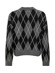 JDY Grey Argyle Long Sleeve Jumper - Image 2 of 2