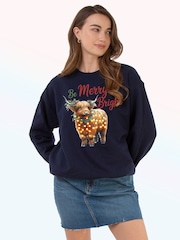 Brands In Blue Highland Cow Bright Christmas Sweat Top - Image 1 of 5