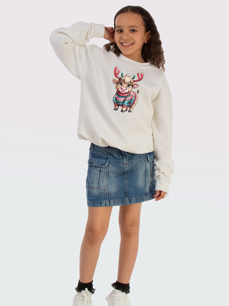 Brands In White Highland Cow Christmas Sweat Top - Image 2 of 5 Brands In White Highland Cow Christmas Sweat Top - Image 2 of 5