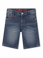 HUGO Blue Logo Denim Shorts - Image 1 of 3