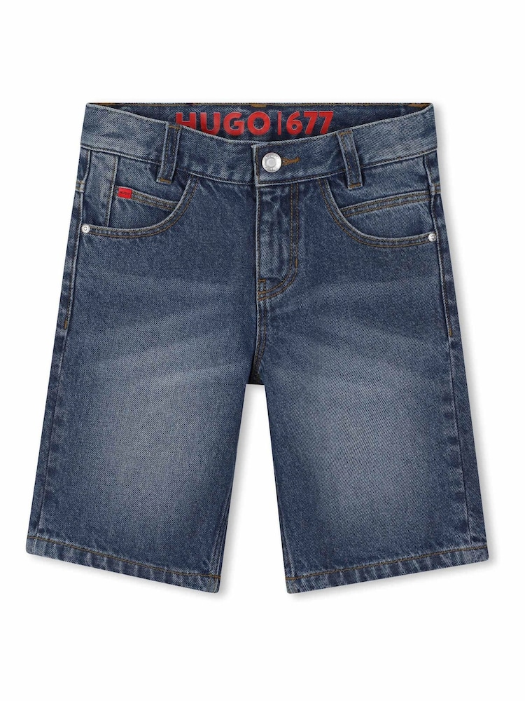 HUGO Blue Logo Denim Shorts - Image 1 of 3