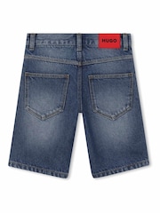 HUGO Blue Logo Denim Shorts - Image 2 of 3