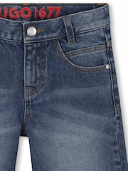 HUGO Blue Logo Denim Shorts - Image 3 of 3