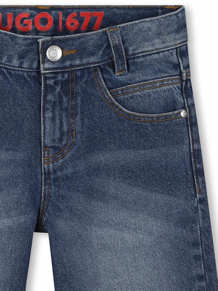 HUGO Blue Logo Denim Shorts - Image 3 of 3